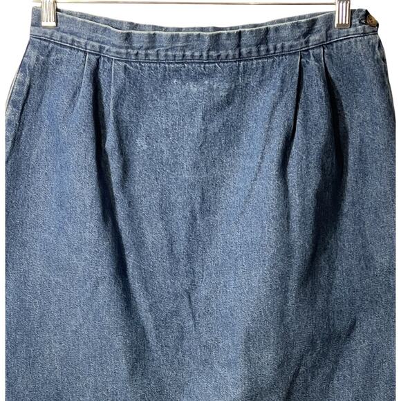 Orvis Denim Skirt Womens 31" Waist Blue Midi Side Zip Back Button Hem Pockets - Picture 4 of 9